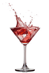 Red cocktail with splash isolated on white