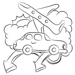 Air and Car Travel Line Art