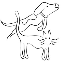 Abstract Cat and Dog Line Art