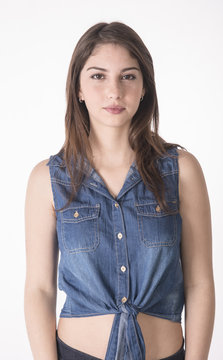 Beautiful young model with brown hair, slim and youthful