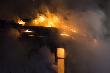 residential home on fire, fully involved