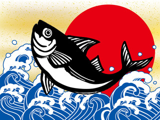 大漁旗_波_日の丸