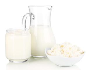 Fresh dairy products isolated on white