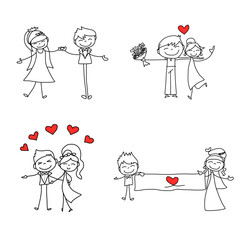 hand drawing cartoon character lovers wedding