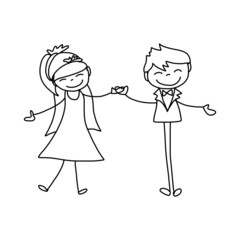 hand drawing cartoon character lovers wedding