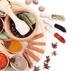 Zelfklevend Fotobehang Various spices and herbs isolated on white © Africa Studio