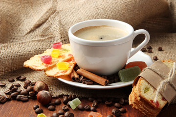 Cup of tasty coffee with tasty Italian biscuits,