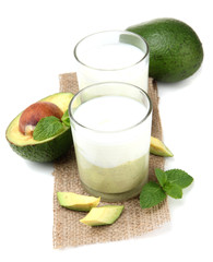 Fresh avocado smoothie isolated on white