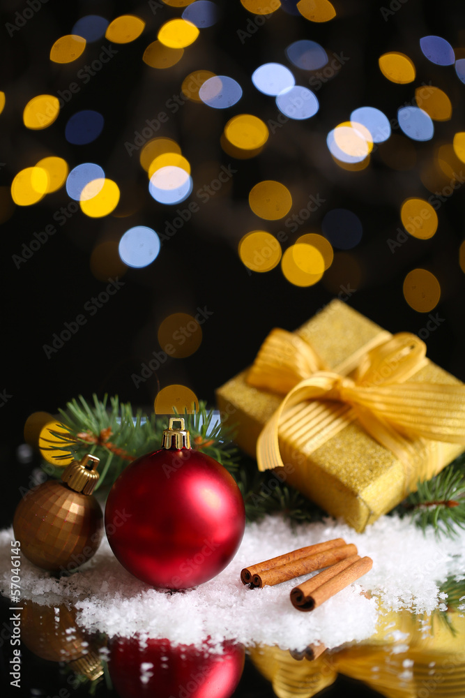 Wall mural beautiful christmas composition on table on bright background