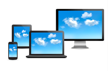 Cloud computing concept. Set of computer devices. Vector.