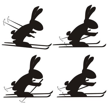 rabbit, set, skiers, vector pictogram