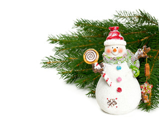 snowman with sweets isolated on white background