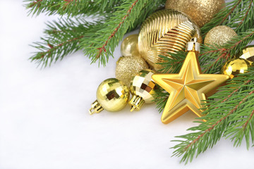 Gold star and Christmas decorations