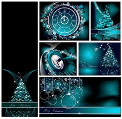Merry Christmas backgrounds collection silver and blue