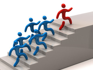 Leadership concept. Leader climbing up stairs