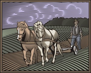 Countrylife and Farming Illustration in Woodcut Style