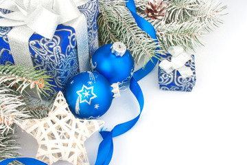 Christmas still life in blue