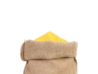Fototapeta na wymiar Closeup of sack with corn flour.