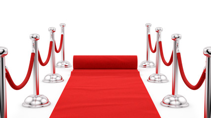 render of silver stanchions and a red carpet