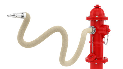 render of a red fire hydrant with hose