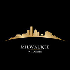 Naklejka premium Milwaukee Wisconsin city skyline silhouette black background
