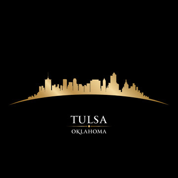 Tulsa Oklahoma City Skyline Silhouette Black Background