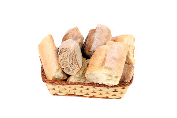 Torned bread in basket.