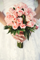 bride holding  bouquet.