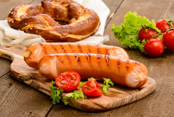 Sausage grilled with vegetables and mostard