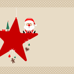 Santa Glasses On Red Star & Symbols Beige Dots