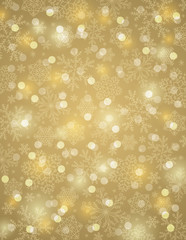 golden background with snowflakes, vector