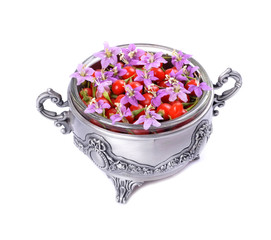 fresh color Tibetan Goji berries on a metal container
