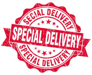 special delivery red grunge stamp on white