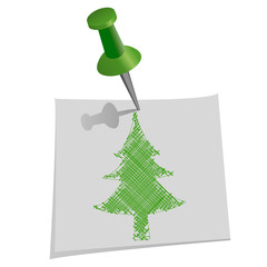Christmas tree drawn by hand on paper for notes with push pin