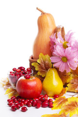 Autumn fruits and vegetables in basket