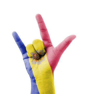 Hand making I love you sign, Andorra flag painted