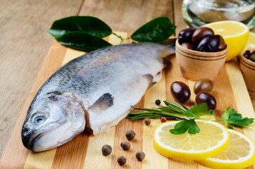 Raw trout on the board