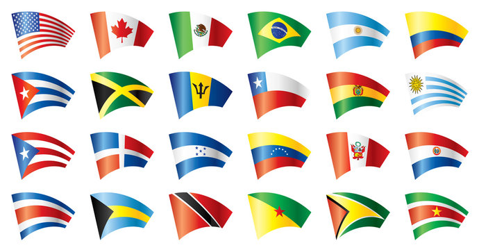 Moving flags set - America. 24 Vector flags.