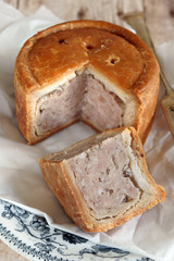 Slice of traditional English style pork pie