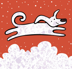 The dog running.