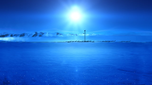 Night train on the snowy void