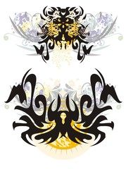 Awful black spider and butterfly