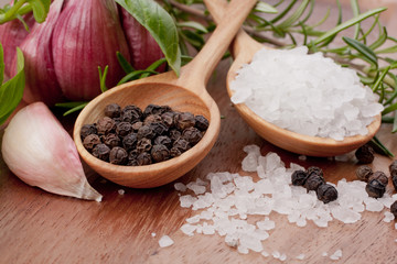 Fresh herbs and salt spoon