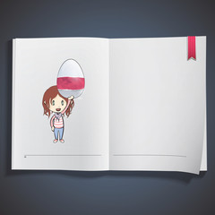 Girl holding an easter egg printed on book.