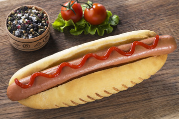 hot dog with ketchup