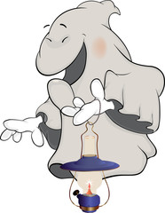 Ghost and old lamp cartoon