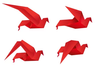 Tableaux ronds sur aluminium Animaux géométriques oiseaux en origami