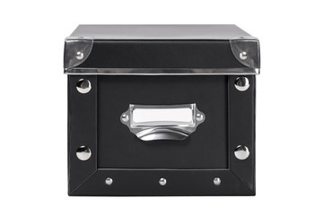 Single black storage filing box isolated on white
