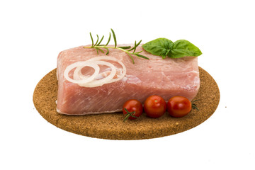 Raw pork with onion, basil and rosemary