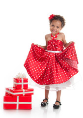 Little beautiful girl with gifts.